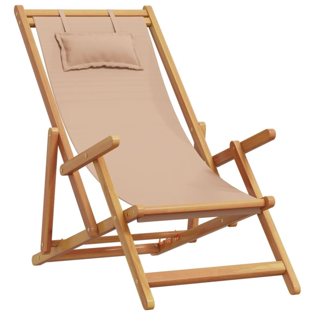 vidaXL Klapstoel voor volwassenen, taupe, massief eucalyptus hout en stof