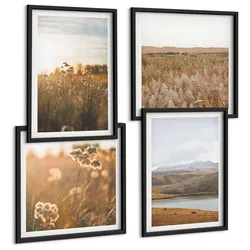 BILDER SET 4er Set - 50x50 cm & 40x60 cm Schwarzer Rahmen - Landschaften Wiesen Berge See