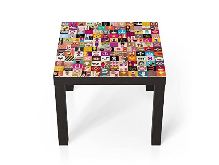 DEQORI Glastisch schwarz klein 55x55 cm Motiv Miniaturillustrationen ausgefallener Beistelltisch aus Glas Hochglanz Couchtisch fürs Wohnzimmer moderner Couch Tisch mit Design