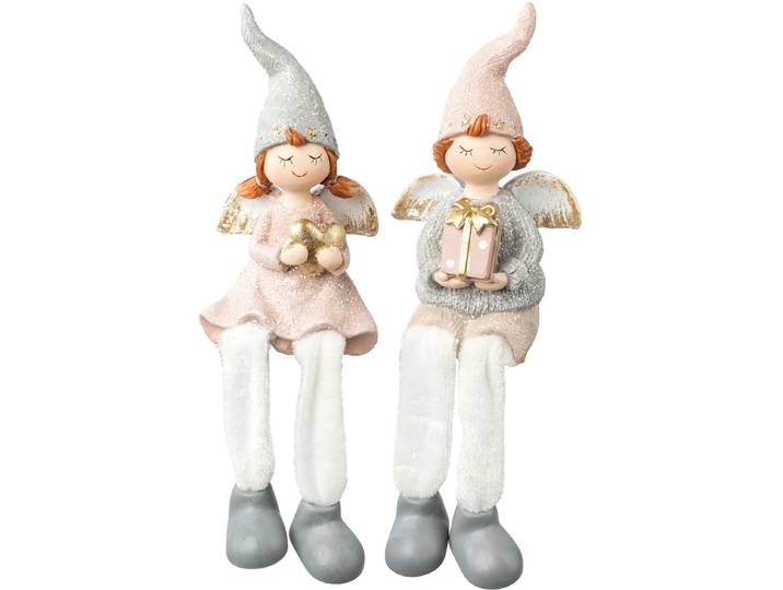 Kantenhocker CREATIV HOME Weihnachtskinder , rosa, B:6cm H:12,5cm T:4,5cm, Dekofiguren, Kantenhocker, mit dezentem Glitzer-Finish