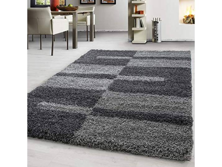Teppium Tapis Salon Moderne Tapis Chambre Gris 240 x 340 cm - Shaggy Tapis à Poils Longs Salle de Séjour Concevoir à Carreaux Moelleux et Doux - Tapis Cuisine Moquette Salon