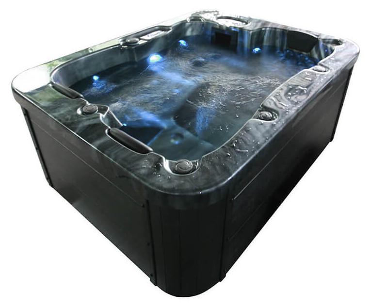 HOME DELUXE - Outdoor Whirlpool - BLACK MARBLE PURE - Maße 210 x 160 x 85 cm - Inkl. Heizung, 27 Massagedüsen und 9 Lichtquellen I Außen Whirlpool Spa für 3 Personen