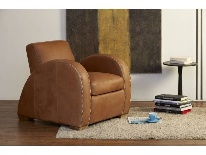 Fauteuil club en cuir camel Rockefeller