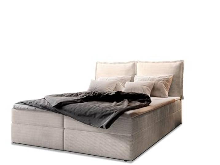 Masseno Boxspringbett LENTE 200x200 cm Komplett-Set mit Matratze und Topper, Polsterbett mit Zwei Bettkästen -Creme, Lincoln 03