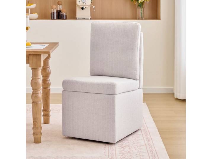 Chaise pivotante avec rangement - Rangement caché sous l'assise - Revêtement en chenille Gris+Beige