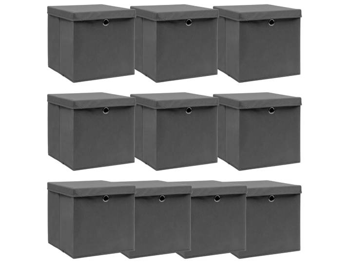 Boîtes De Rangement Avec Couvercle 10 Pcs Gris 32x32x32cm Tissu