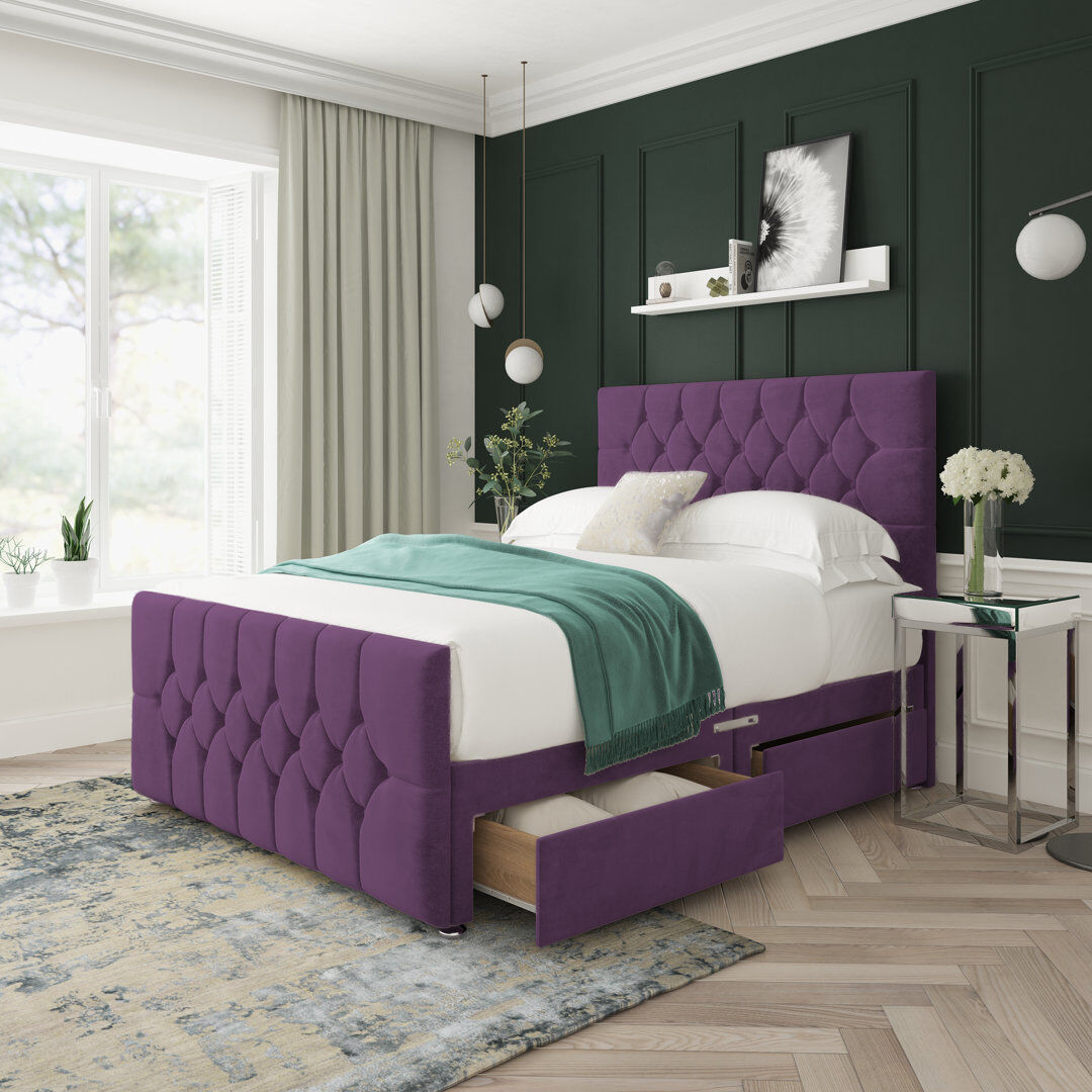 17 Stories Upholstered Divan Bed Double (4'6) Purple