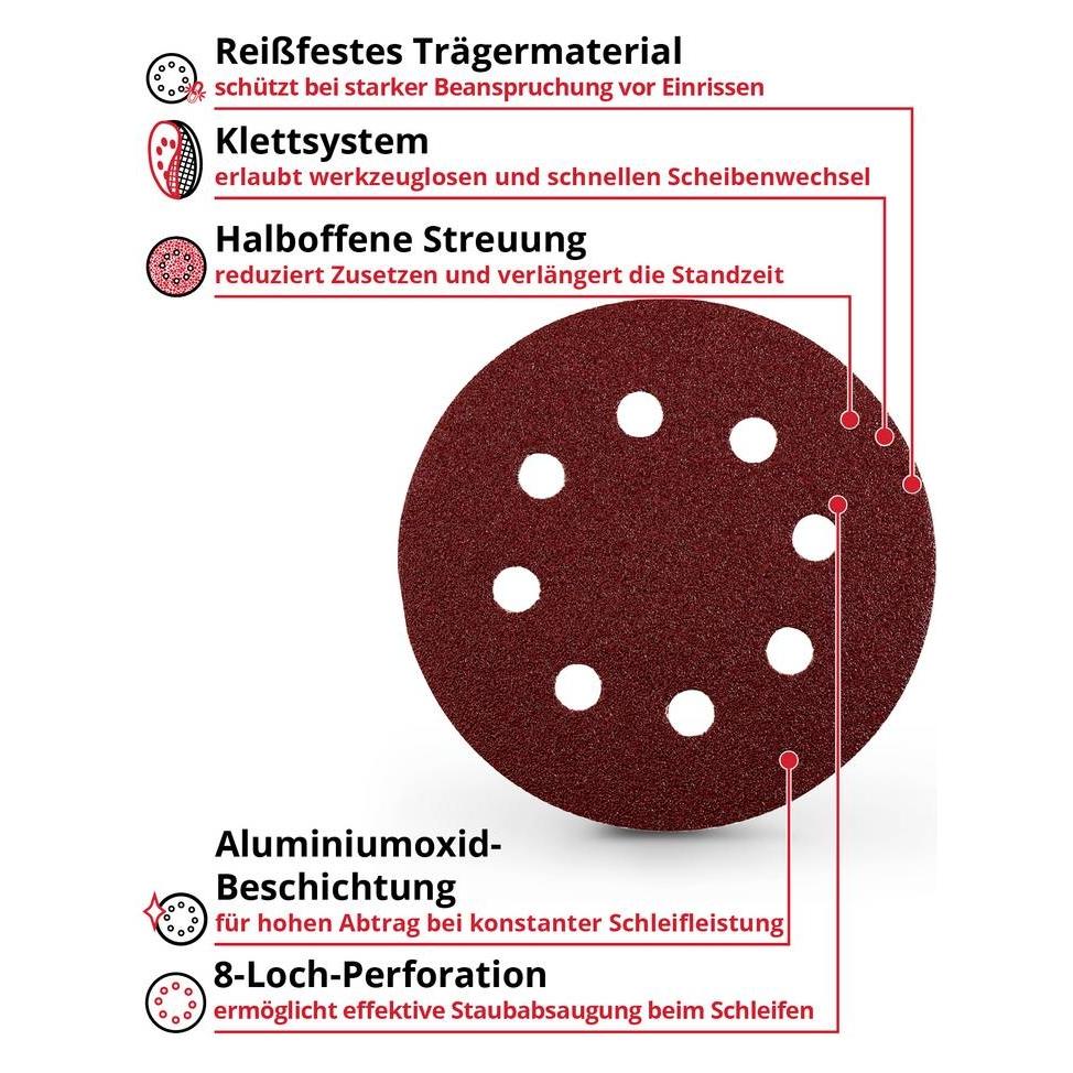 Einhell 492120 Schleifpapier für Exzenterschleifer Körnung (num) 80 (Ø x H) 1 (80) (492120)