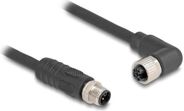 Delock Sensor kabel M12 4-polig recht naar M12 4-polig haaks, Zwart, 1 m
