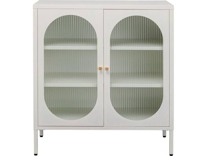 Kare Design Kommode Naxos, Weiß, Kommodenschrank, Aufbewahrung, Stahlgestell, mit 2 Glastüren, Schlafzimmer, 90x80x35 cm (H/B/T)