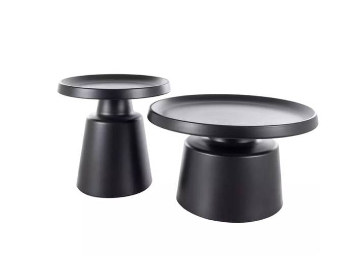 Ensemble de deux tables basses rondes en acier noir mat