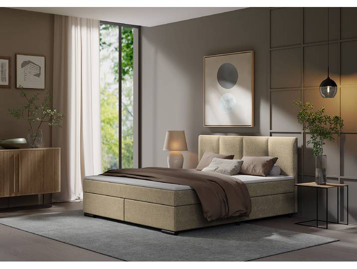 Boxspring-/Familienbett Rheem Typ B 160 x 220cm Webstoff Mavie Beige