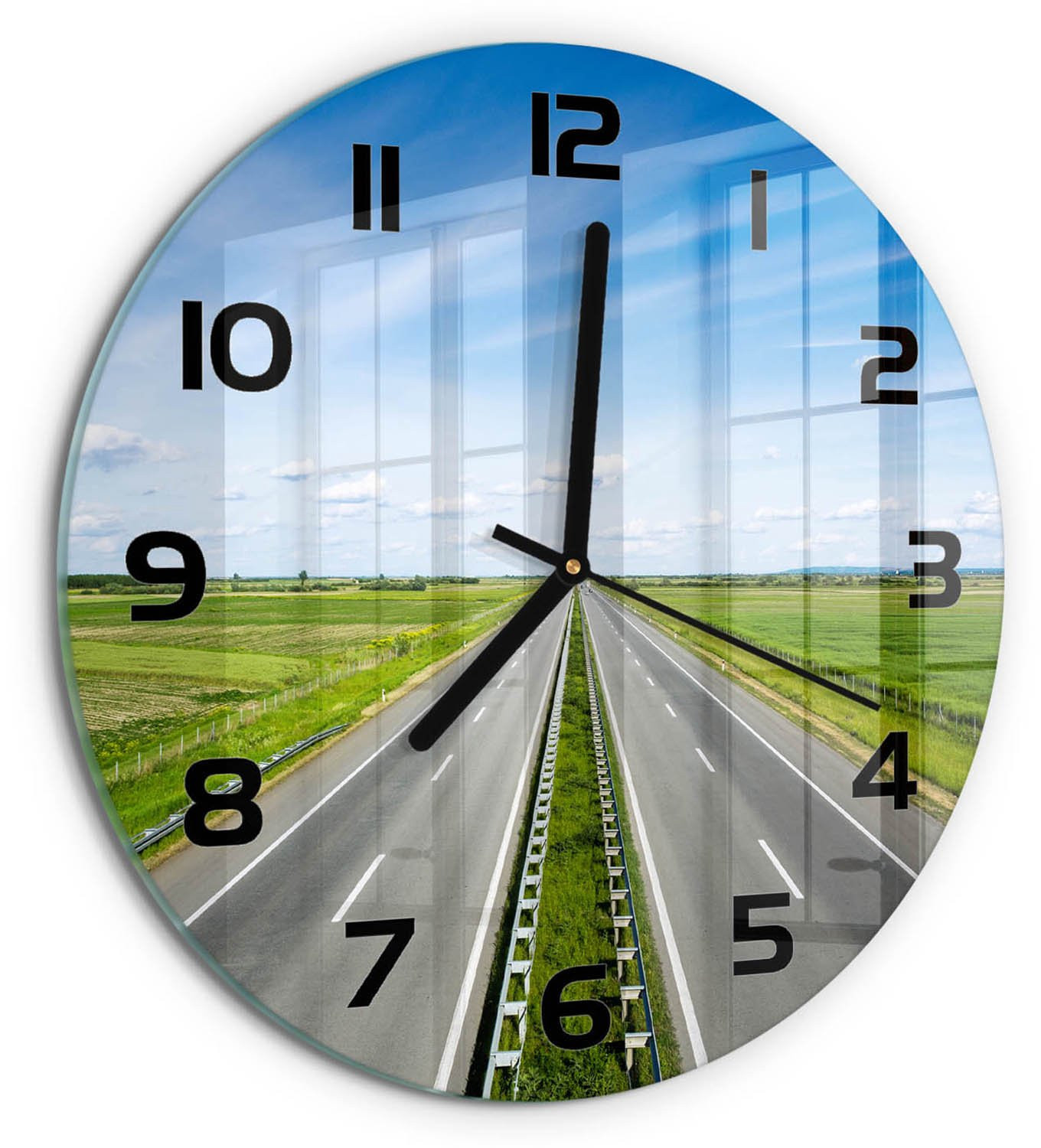 Tulup Wandklok met Snelweg Design - Rond Glazen Wandklok - Diameter: 30 cm