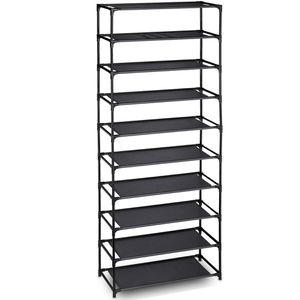 Relaxdays Schuhregal 1003157246, aus Metall, 10 Ebenen für 20 Paar, 62 x 150 x 28cm, schwarz