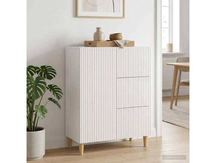 RJPLMFV Anrichte, weiß, glänzend, 66 x 34,5 x 90 cm, aus Holz Moderner Retro-Stil, geräumige Aufbewahrung, konische Füße, Vintage, einfache Reinigung