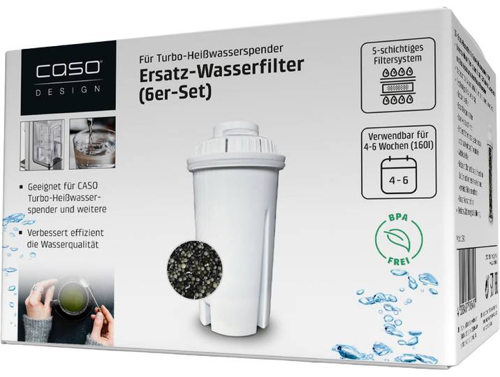 CASO Wasserfilter Ersatz-Wasserfilter (6er-Set) , weiß, B:6cm H:11,5cm T:6cm, Filterkartuschen, Wasserfilter