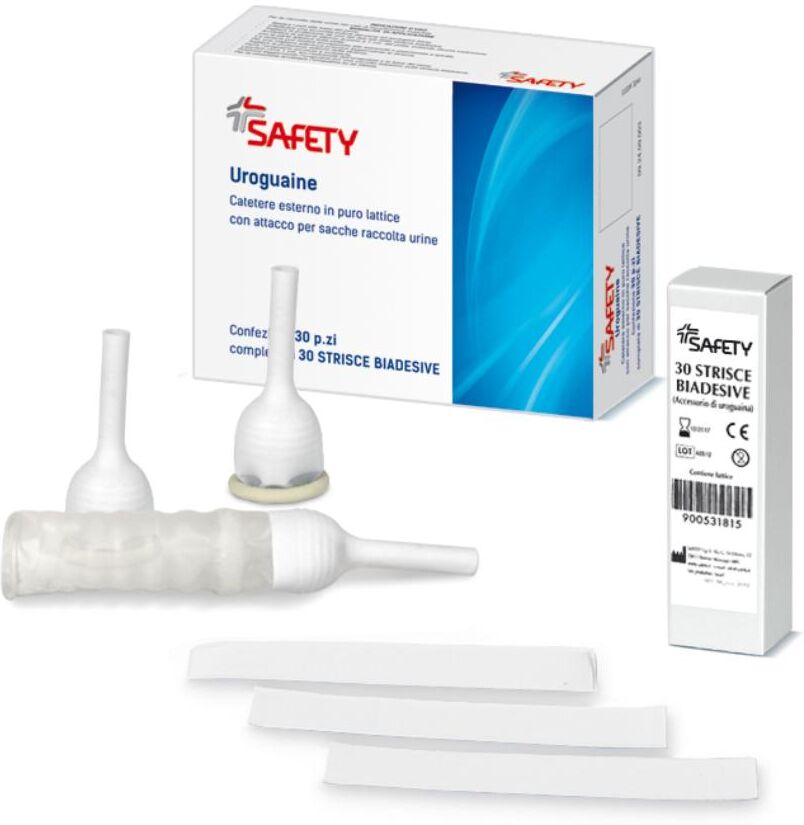 SAFETY SpA Safety Catetere Esterno con Striscia Biadesiva Uroguaina 30mm - 30 Pezzi, Raccolta Urine Incontinenza Maschile