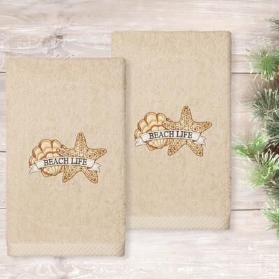 Authentic Hotel and Spa Beach Life - Embroidered Luxury 100% Turkish Cotton Hand Towels (Set of 2)