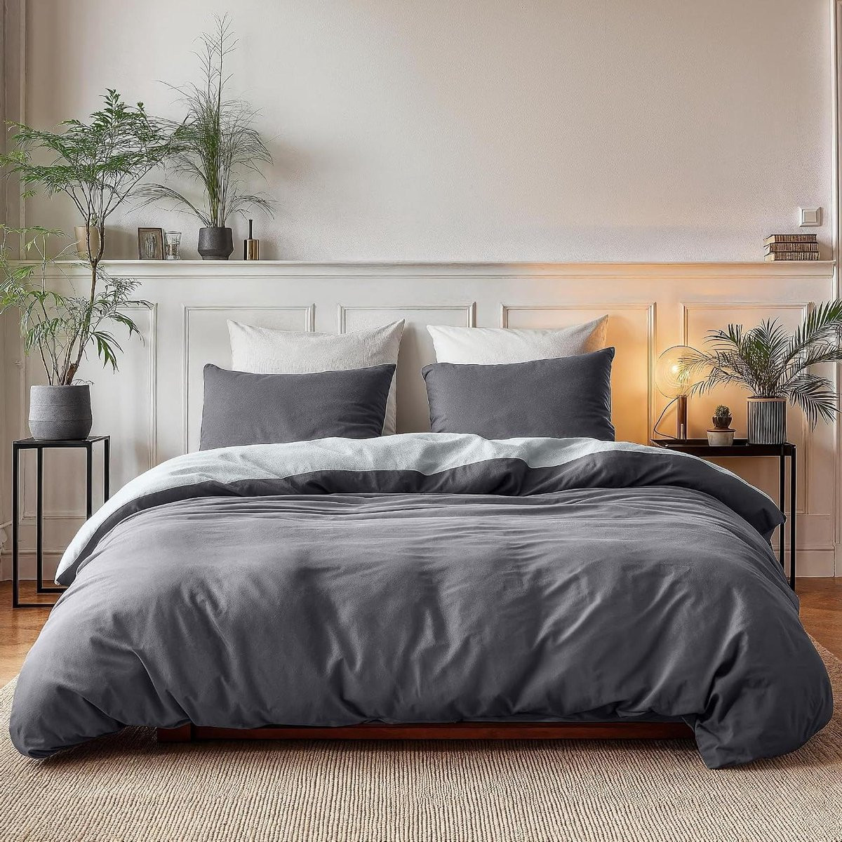3-delige Dekbedovertrek Set Grijs Antraciet 240x220 cm