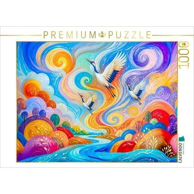 CALVENDO Puzzle Puzzlespiel Zug der Kraniche mit luftgetragenen Strömungen in moderner Windpoesie | 1000 Teile Lege-Größe 64 × 48 cm Foto-Puzzle für