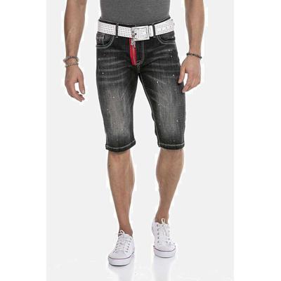 Jeansbermudas CIPO & BAXX "Bermuda & Short", Herren, Gr. 32, Normalgrößen, schwarz, 98% Baumwolle 2% Elasthan, unifarben, regular fit kurz, Jeans, mit trendigen Farbklecksen, CK240
