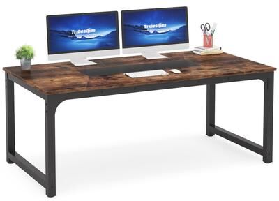 BLUEBELL "70.87"" Large Computer Office Desk, Conference Table Rustic Brown"