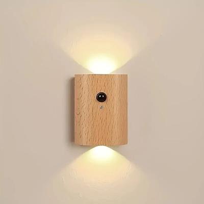 Moderne holz motion wand lichter sensor nacht licht usb aufladbare wand lampe für eingang treppen gang wohnzimmer wand veranda dekoration 1 pc