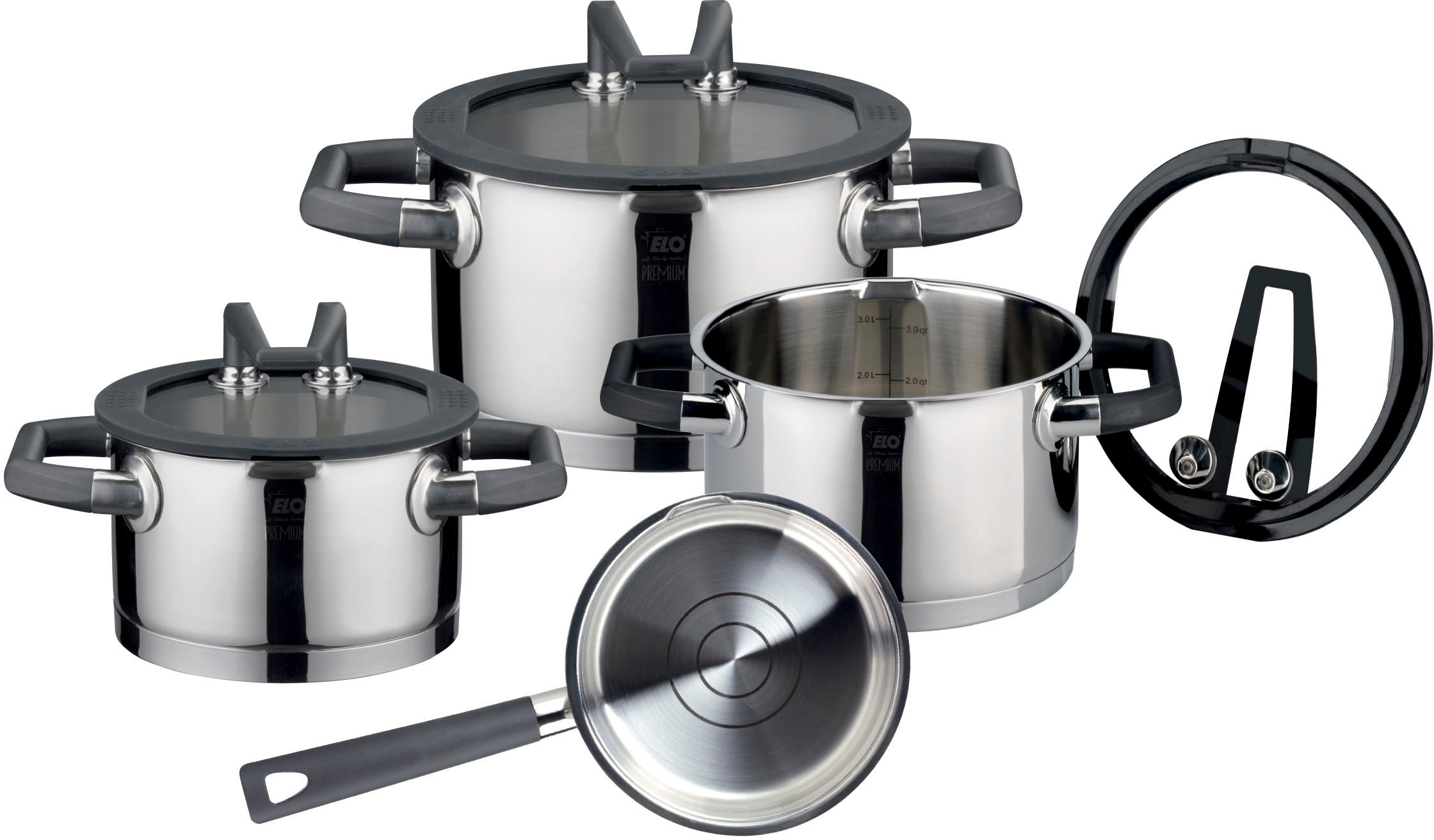 Topf-Set ELO PREMIUM "Rondello", schwarz, Töpfe, Topf-Set, mit integriertem Öl-Dosiersystem, Induktion