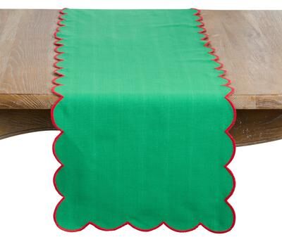 Saro "Scalloped Edge Holiday Table Runner - Cotton Christmas Dining, Entertaining, and Holiday Tablescapes - 16""x72"""