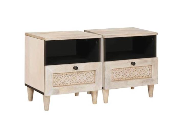 fsahslih Nachttisch 2er Set Weiss 40x33x46 cm Beistelltisch Kommode Kompakter Nachtschrank im 2er Set fuer Schlafzimmer und Wohnraum mit integrierter Schublade und Holzbeinen fuer Ordnung.