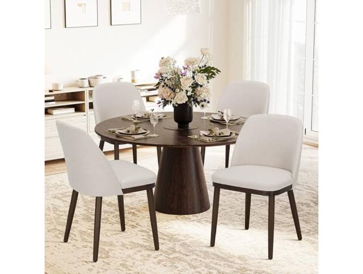 COLAMY Gepolsterte Esszimmerstühle 4er Set, Moderne Küchenstühle mit Rückenlehne, Stoffstuhl mit Holzbeinen für Esszimmer, Küche, Restaurant, Beige