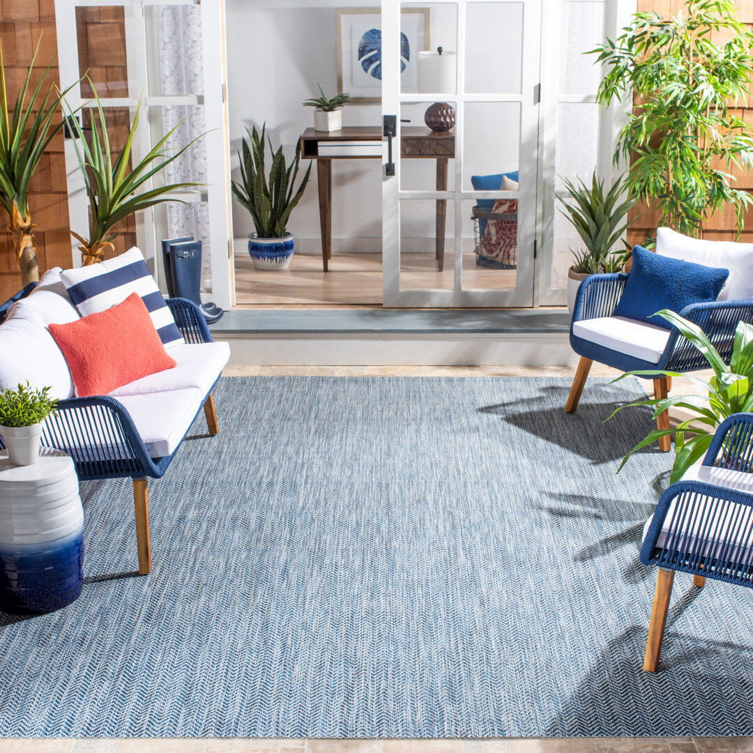 Latitude Run Azaad Navy/Grey Indoor/Outdoor Rug Navy Rectangle 201 x 290 cm