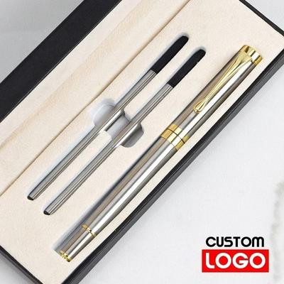Luxury Metal Signature Roller Pen Executive Business Gift Set With Premium Presentation Box silver process Pen And Box