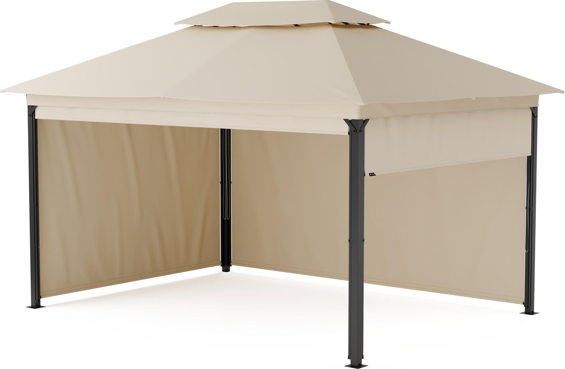 Blumfeldt Grandezza Cortina Pavillon 3x4 - Stahlrahmen, Aufrollbare Seitenteile, Wetterfest & UV-Schutz, Gartenpavillon Beige