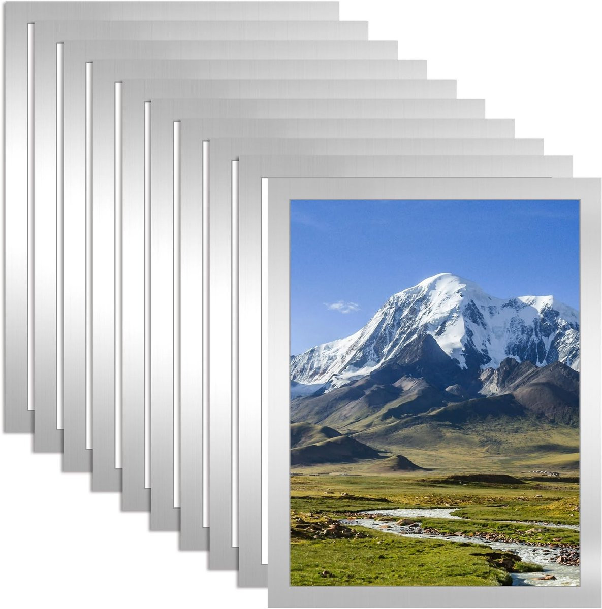 Dailygoods 10 stuks magnetische fotolijsten A4, zelfklevend, zilver, waterdicht PVC