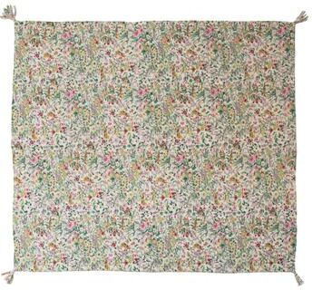 Storied Home Quilted Cotton Throw with Floral Pattern, Kantha Stitch and Tassels