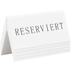 Securit® Set mit 5 Tischaufstellern Reservierung "Reserviert" (Deutsch) – Weißes Acryl mit schwarzen Buchstaben