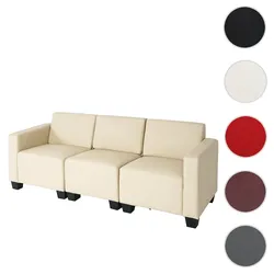 Modular 3-Sitzer Sofa Couch Lyon, Kunstleder ~ creme
