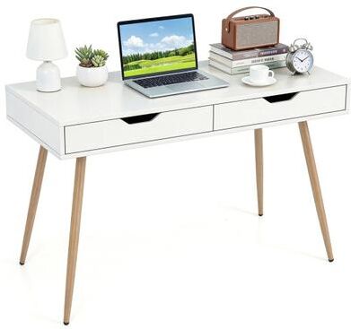 Costway 43.5 Inch Computer Desk with 2 Drawers for Small Spaces-White