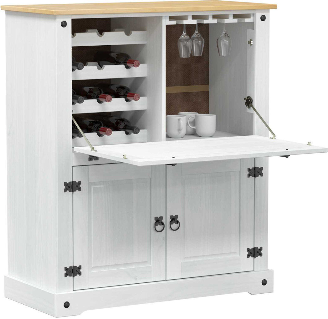 Rio 97 cm Solid Wood Wine Bar Cabinet White 114cm H X 45cm D X 97cm L