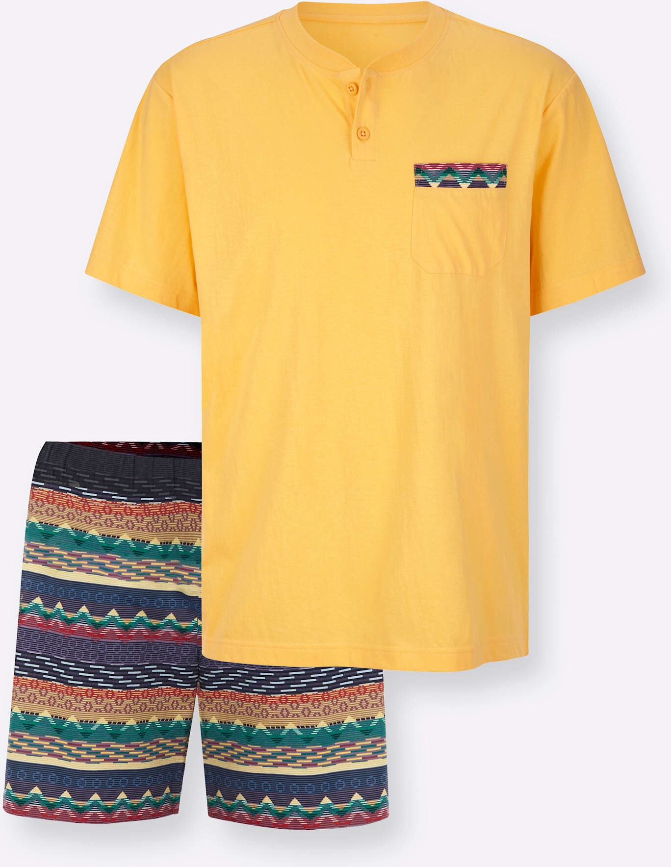 Shorty, Herren, Gr. 48/50, gelb, gemustert, 100% Baumwolle, Homewear-Sets Shorty gelb, gemustert 48/50