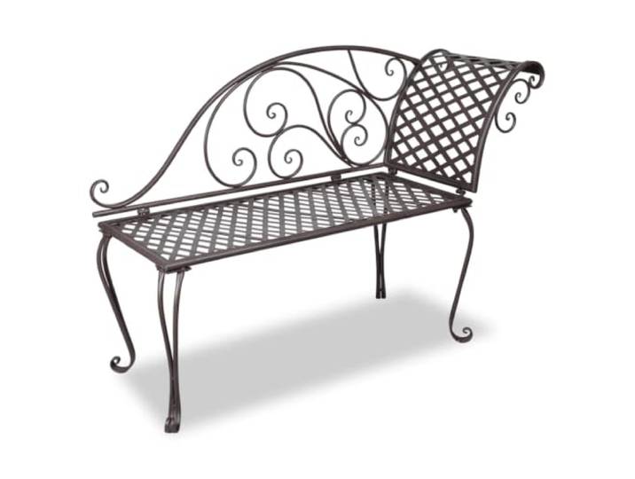 HKQWPBF Garten Chaiselongue 128 cm aus Stahl in k Braun mit Schnörkel Eisen-Metallgestell, ergonomische Liegefläche, wetterfest, Schnörkel-Design, bis 110 kg belastbar