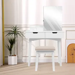 Happy Home Schminktisch mit Spiegel, 3 Schubladen und Hocker HDT08-WEI weiß