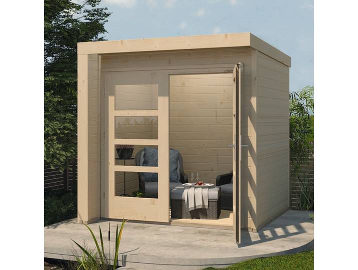 Gartenhaus WEKA Design 262 , beige (naturbelassen), Fußboden im Gartenhaus, ohne Dacheindeckung, Massivholz, Gartenhäuser, Gartenhaus