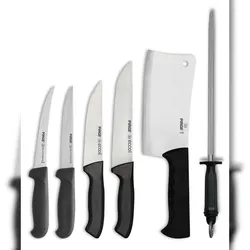 Pirge Metzgermesser Set 6 TLG Schlachtermesser - Fleischermesser - Hackmesser - Exzellenter Schärfe Ausbeinmesser - Wetzstahl