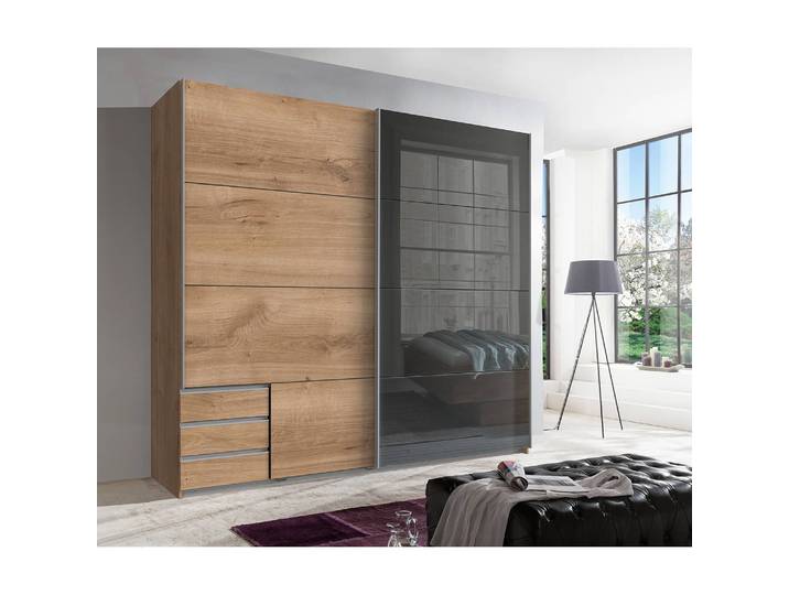 Schwebetürenschrank II 225cm Braun/Eiche Grandson Dekor/Graphit