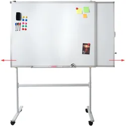 Whiteboard HWC-C85b, mit ausziehbarer Tafel Magnettafel Memoboard Pinnwand, mobil rollbar inkl. Zubehör, 167x186cm
