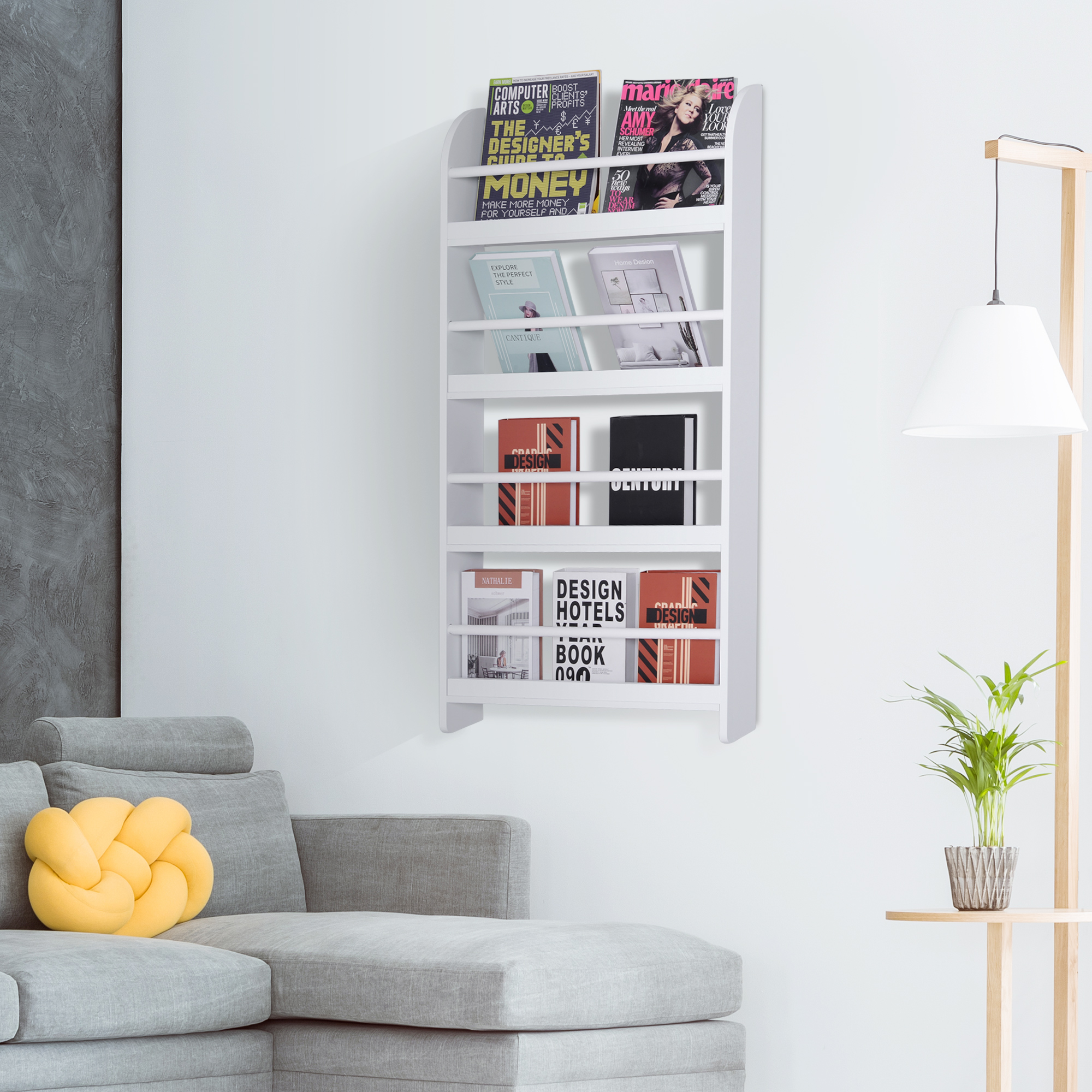 Homcom Libreria Scaffale da Parete 4 Mensole in Legno Bianco 59 x 12 x 113cm Aosom