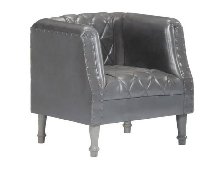 MAISON* Chaise Salon - Fauteuil Gris Cuir véritable de chèvre Luxe & glamour(4501)