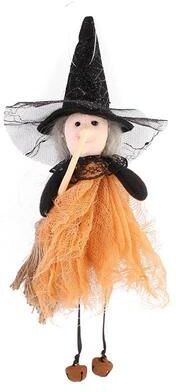 Snug & Styled Halloween Witch Doll Broom Pendant Hanging Ornament Decor orange